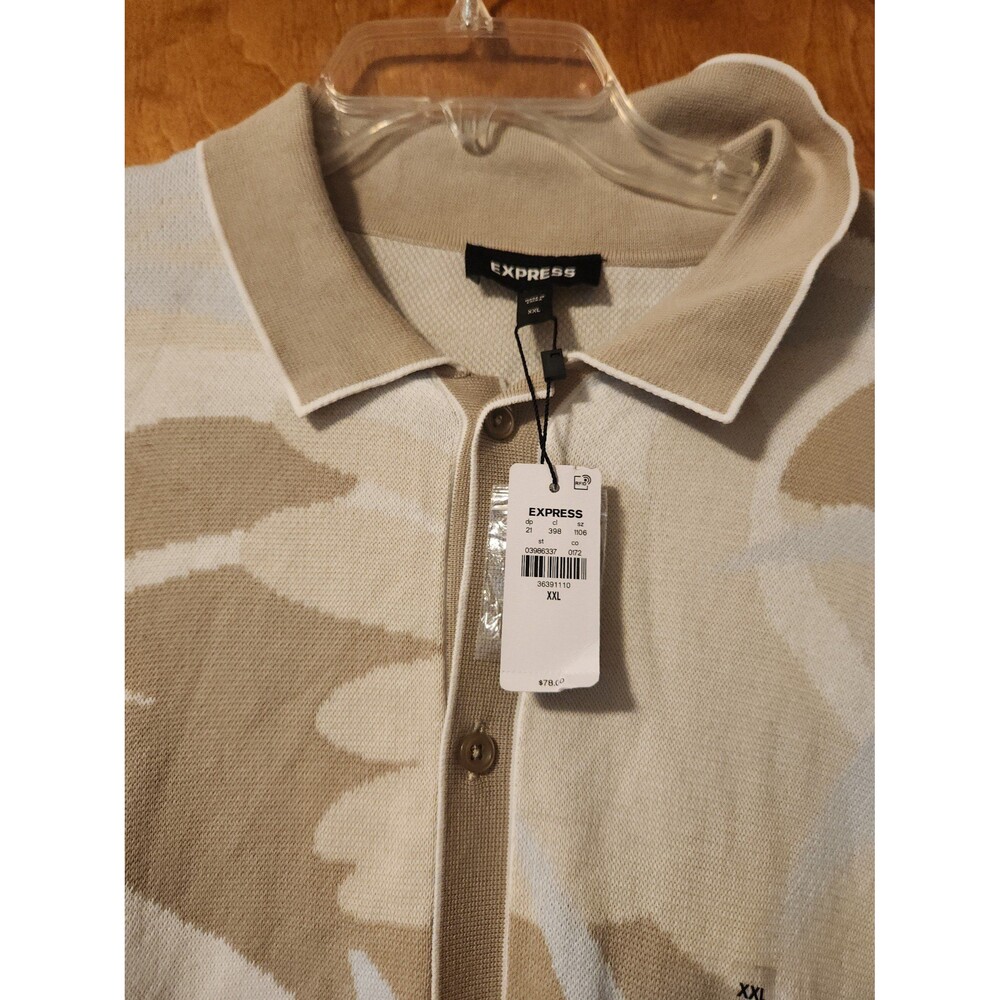 Express Tropical Floral Cotton-Blend Short Sleeve Sweater Polo Neutral Men's